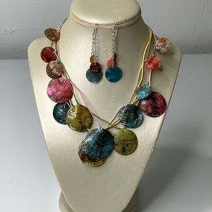 Vintage Avon pastel colors sea shell quadruple strand necklace w earrings set